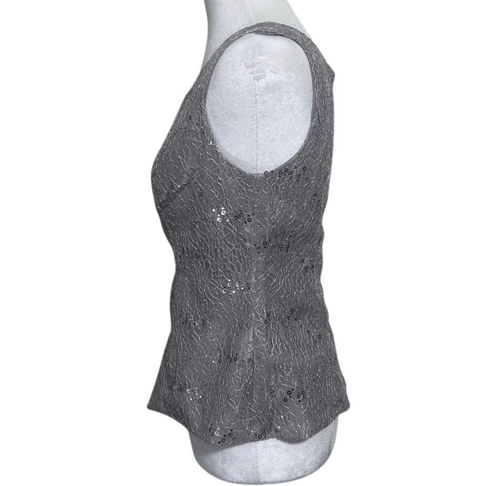 NWOT Formal Pantsuit 3Pc Set Small Gray Silver Sequined Lace Top Jacket & Pants - Picture 12 of 12